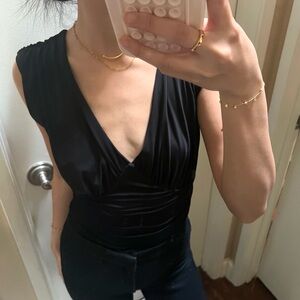 Deep V Neck Satin Bodysuit